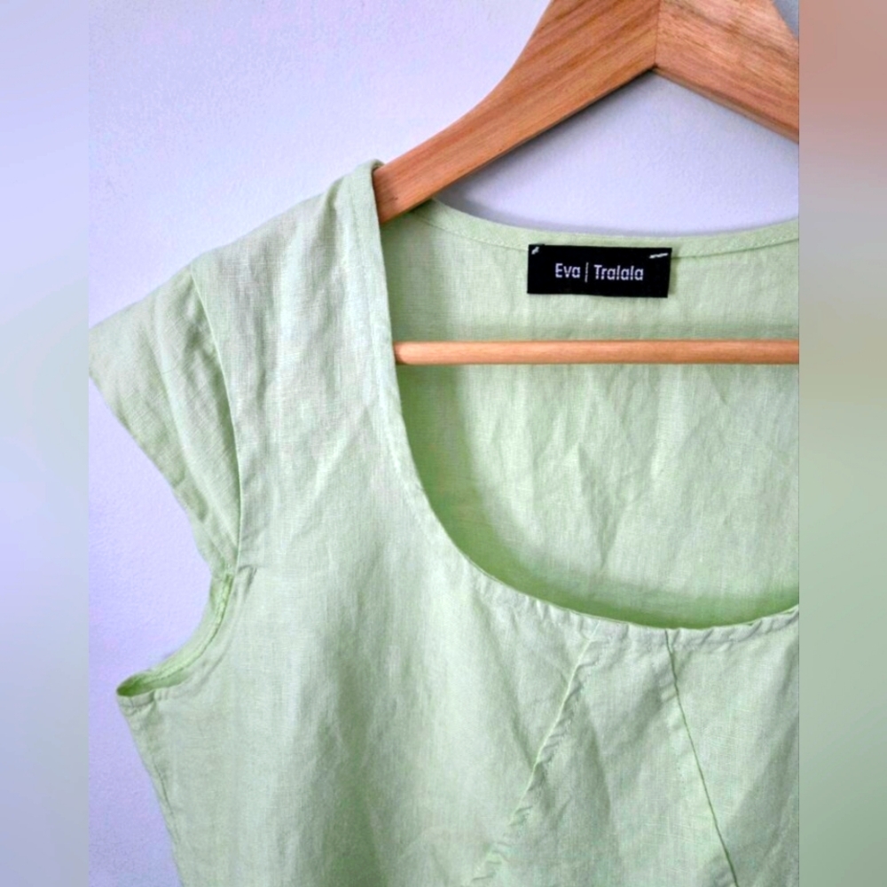EVA TRALALA Light Green Women's Linen Top - Picture 2 of 5